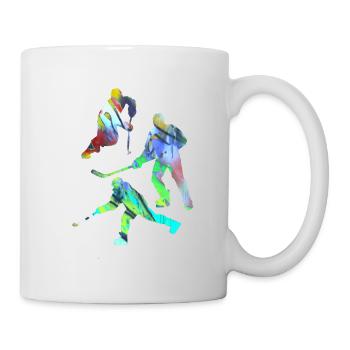 Eishockey, Hockey, Graffiti, bunt, stencil - Tasse - Weiß - Rechts