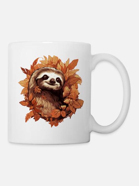 Süßes Faultier im Herbstlaub - Tasse - Weiß