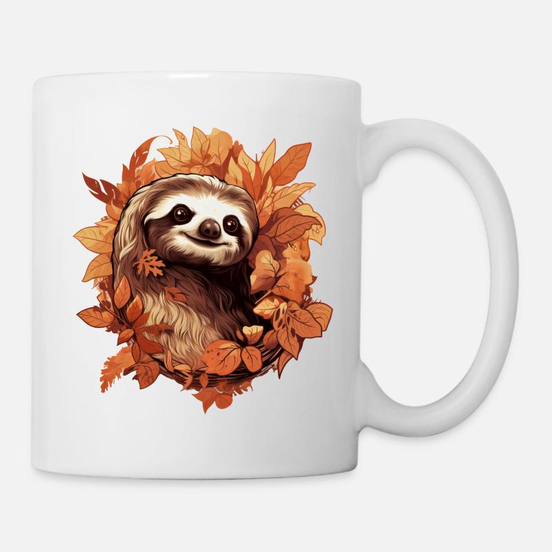 Süßes Faultier im Herbstlaub - Tasse - Weiß