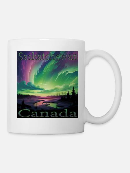 Kanada Saskatchewan Nordlichter Urlaub Design - Tasse - Weiß
