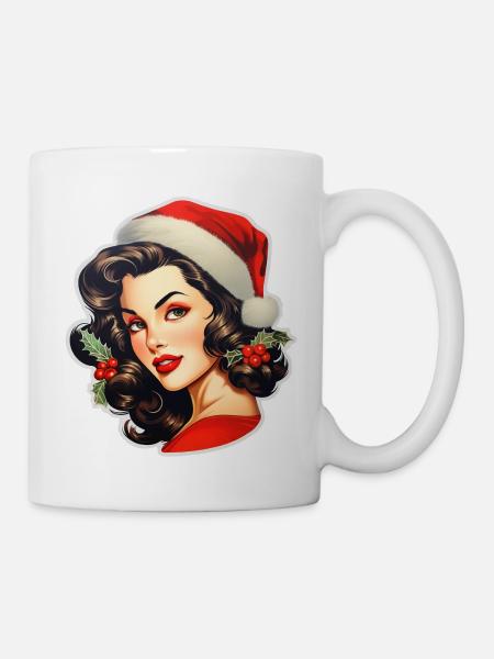 Frau mit Weihnachtsmütze - Tasse - Weiß