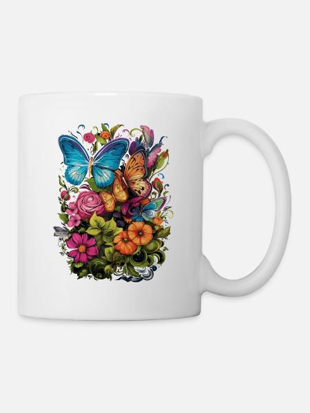 Cottagecore butterfly flowers and Mushrooms - Mug - white