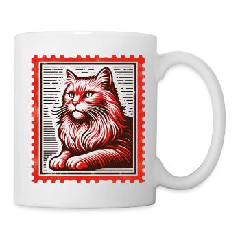 Katze in Briefmarken Optik - Tasse - Weiß - Rechts