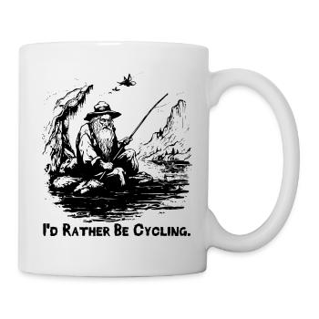 Alter Zauberer angelt, will lieber beim Radfahren - Tasse - Weiß - Rechts