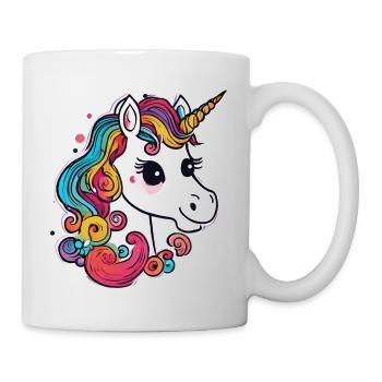 Freundliches buntes Einhorn mit Regenbogenmähne - Tasse - Weiß - Rechts
