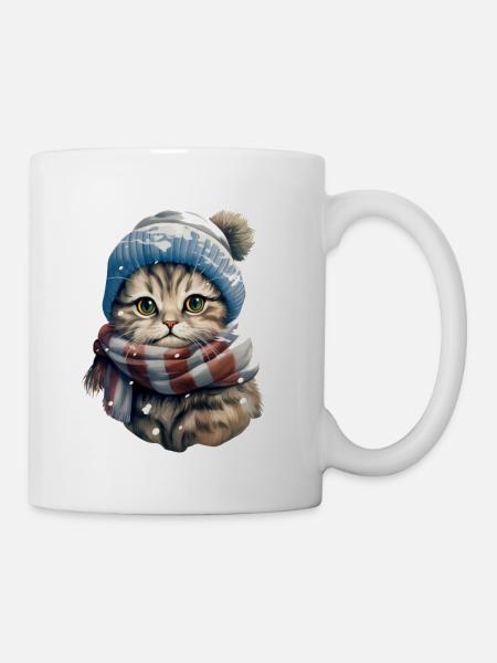 Katze im Winter - Tasse - Weiß