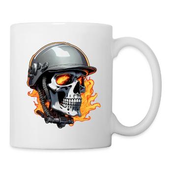 Totenkopf - Skelett - Totenkopf - Motorradhelm - Tasse - Weiß - Rechts