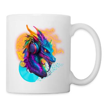 D.J. Dragon with Headphone Fire Vinylrecord notes - Mug - white - Right