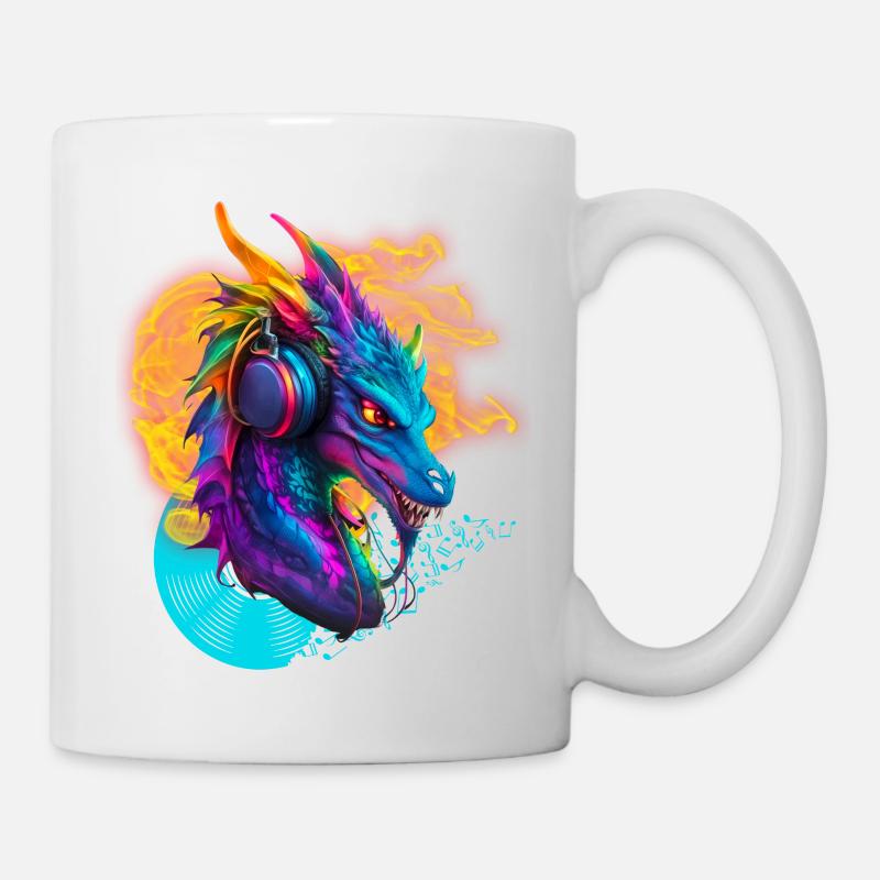 Notes de DJ Dragon avec Headphone Fire Vinylrecord - Mug blanc - blanc