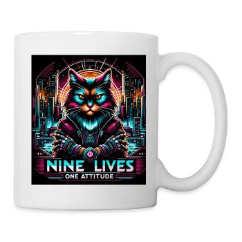 Cyberpunk Cat - Nine Lives, One Attitude - Mug - white - Right