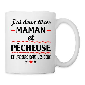 Deux titres maman et pêcheuse, idée cadeau pêche - Mug blanc - blanc - Droite