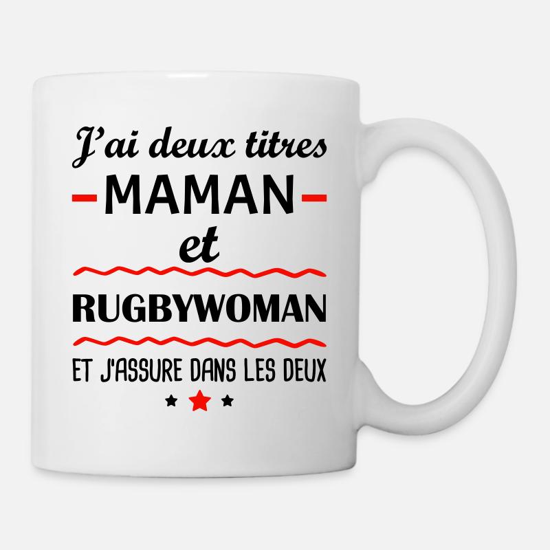 Deux titres maman et rugbywoman, idée cadeau rugby - Mug blanc - blanc