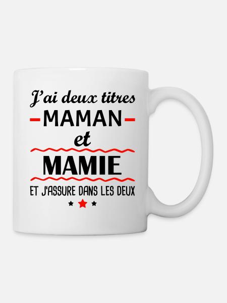 Deux titres maman et mamie, grand-mère, mémé - Mug blanc - blanc