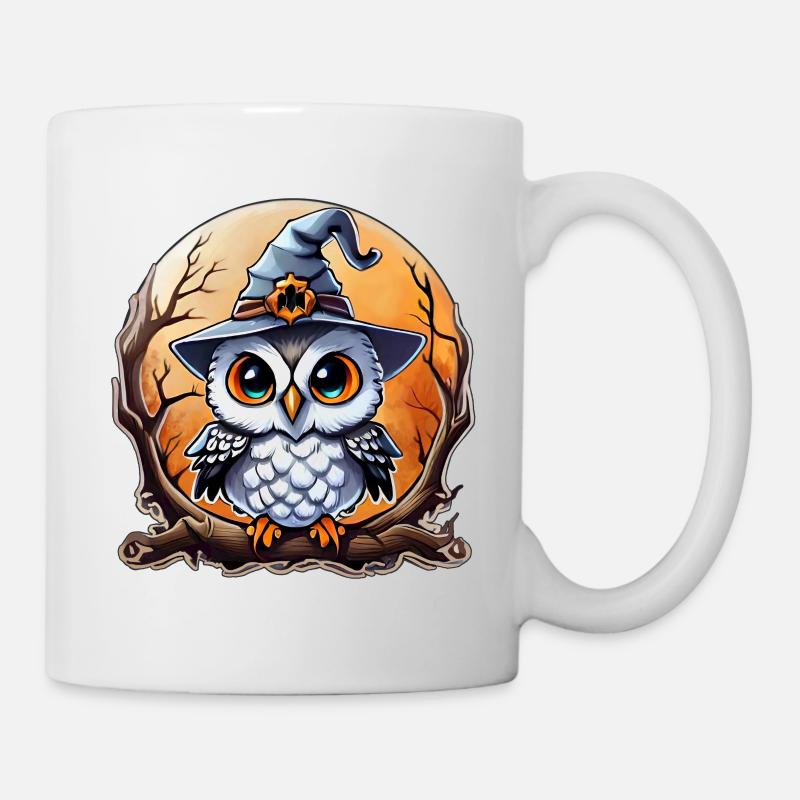 chouette magicien sorcier, hibou et chapeau - Mug blanc - blanc