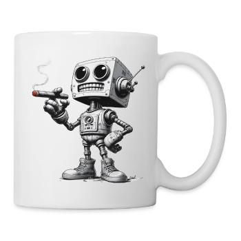 Roboter mit Zigarre - Tasse - Weiß - Rechts