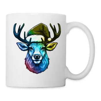Hirsch Kopf Weihnachten Portät Bunt - Tasse - Weiß - Rechts