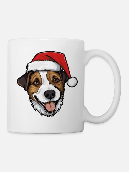 Jack Russel Terrier Cane Testa di Natale - Tazza - bianco
