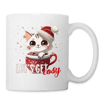 cat coffee cat Let's get cosy xmas coffee santa - Mug - white - Right