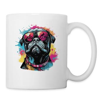 Mops Hund mit Sonnenbrille - Tasse - Weiß - Rechts