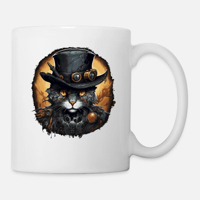 Steampunk Katze - Tasse - Weiß