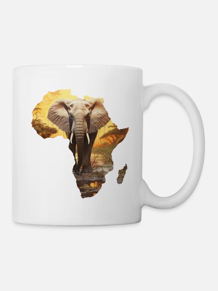 Afrika Landkarte Kontinent Umriss Elefant Sonne - Tasse - Weiß