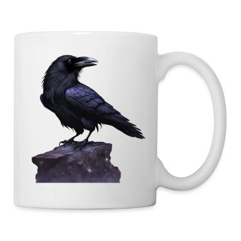 Grand corbeau sur pierre - motif nature - oiseau corbeau - Mug blanc - blanc - Droite