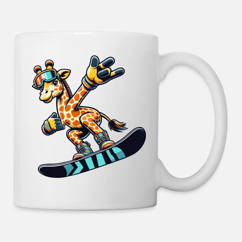 Coole Giraffe auf dem Snowboard - Tasse - Weiß