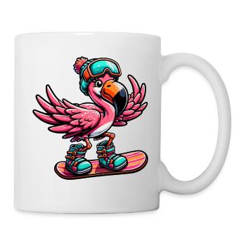 Süßer Comic Flamingo Snowboarder Snowboarding - Tasse - Weiß - Rechts