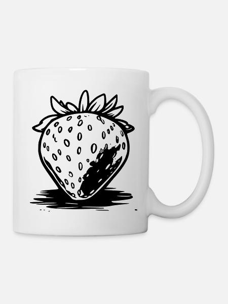 Erdbeere Comicstyle schwarz-weiß - Tasse - Weiß