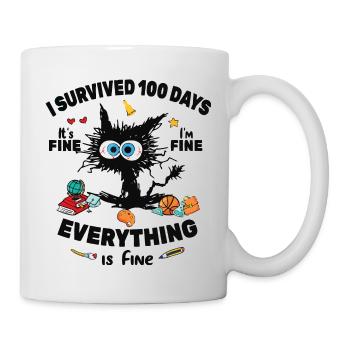 Happy 100th Day of School Funny Black Cat 100 Days - Mug - white - Right