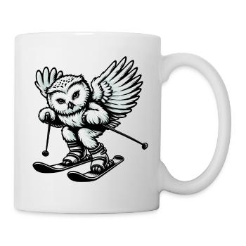 Owl on skis, winter sports adventure - Mug - white - Right