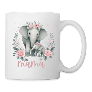 Mama Heart Floral Wreath Elephant Baby Shower - Tasse - Weiß - Rechts