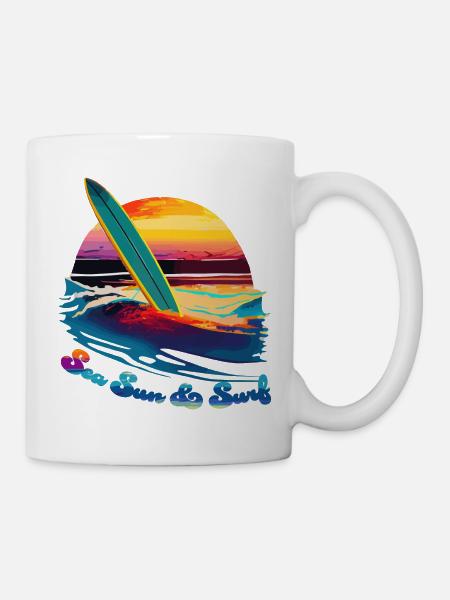 Meer, Sonne & Surfen - Tasse - Weiß