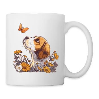 Beagle with butterfly - Mug - white - Right