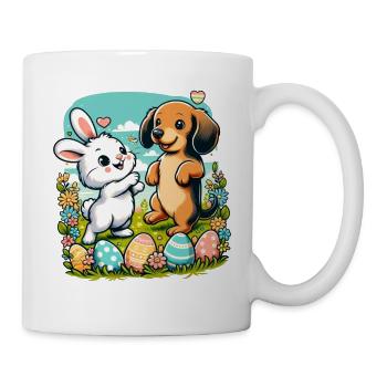 Oster-Hase und Dackel feiern Ostern - Tasse - Weiß - Rechts