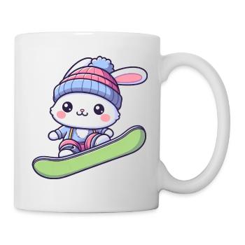 Schneehase Snowboarder Winterabenteuer Design - Tasse - Weiß - Rechts