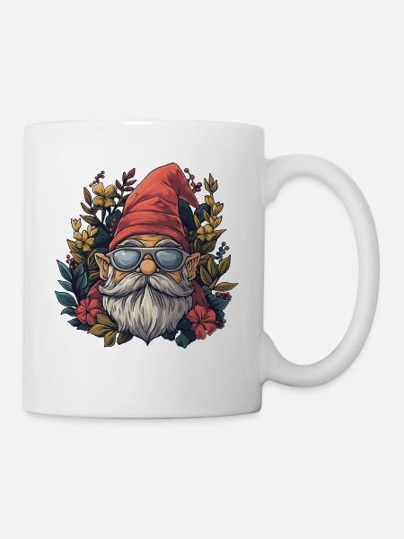 Lustiger Gartenzwerg mit Sonnenbrille - Tasse - Weiß