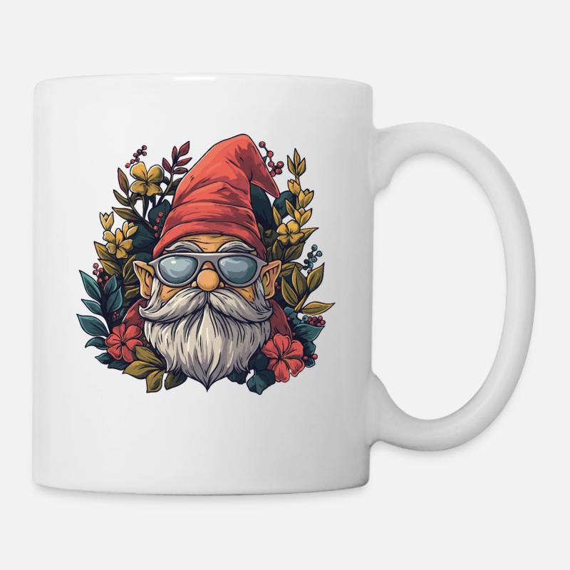 Lustiger Gartenzwerg mit Sonnenbrille - Tasse - Weiß