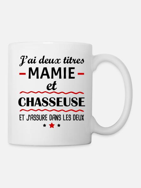 Deux titres mamie chasseuse, grand-mère, chasse - Mug blanc - blanc
