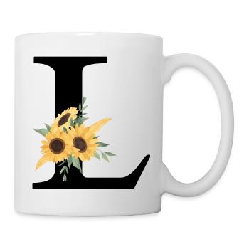 Buchstabe l blumige Sonnenblume - Tasse - Weiß - Rechts