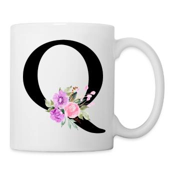 Lila Blumenbuchstabe Q - Tasse - Weiß - Rechts