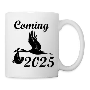 Bébé arrive en 2025, la cigogne amène le bébé en 2025 - Mug blanc - blanc - Droite