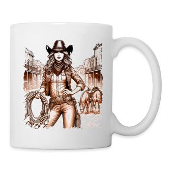 western vintage cowboy fille ouest sauvage américain - Mug blanc - blanc - Droite