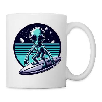Alien Surfer auf UFO-Welle - Tasse - Weiß - Rechts