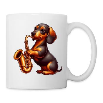 Dackel Saxofonist Jazz Hund Musik - Tasse - Weiß - Rechts