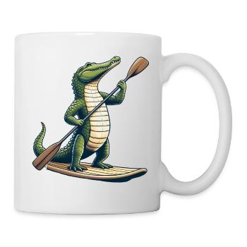 Crocodile on stand-up paddle - Mug - white - Right