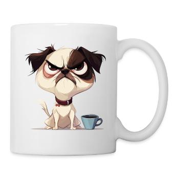 Grumpy | Hund | Genervter Hund | Kaffeeliebhaber - Tasse - Weiß - Rechts