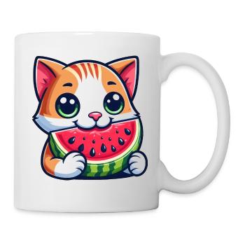 Katze mit Melone lustige Frucht Cartoon Katze - Tasse - Weiß - Rechts