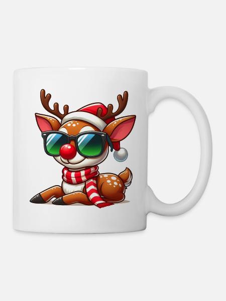 Christmas Reindeer with Red Nose - Mug - white