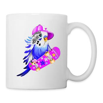 Wellensittich Skateboard - Tasse - Weiß - Rechts